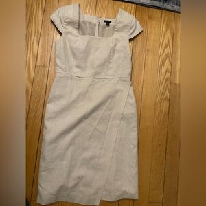 Ann Taylor Square Neck Beige Cap Sleeve Linen Wrap Dress